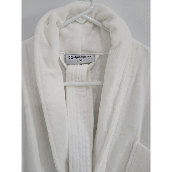 Alpine Swiss Womens White Cotton Velour Terry Cloth Shawl Collar Bathrobe L/XL - Picture 3 of 9